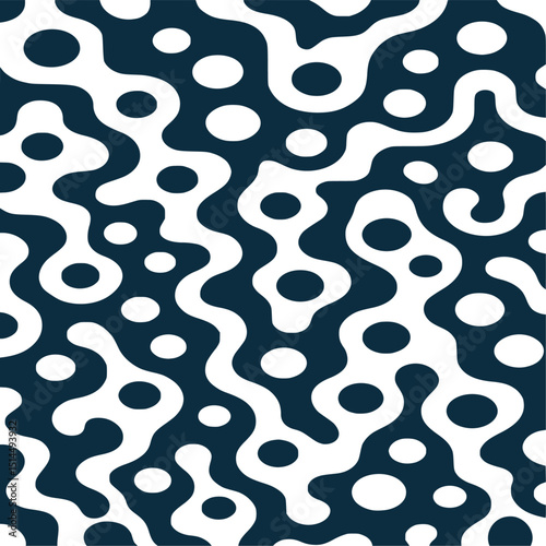 Abstract pattern, organic shapes, navy blue and white, bold contrast 