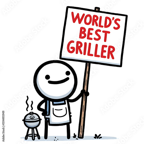 World's Best Griller: Fun Cartoon Illustration for Father's Day or BBQ Season