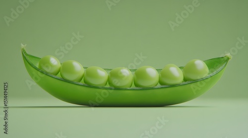 A fresh green pea pod open to show peas, isolated, no text or logo