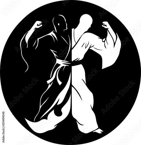 Black and white karate vector illustration silhouette