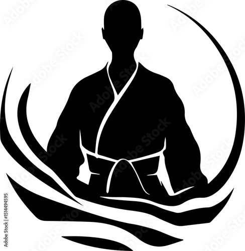 Black and white karate vector illustration silhouette