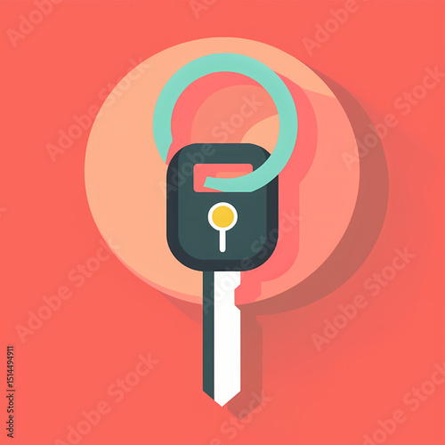 Unlocking New Adventures A Colorful Illustration of a Car Key with Keyring