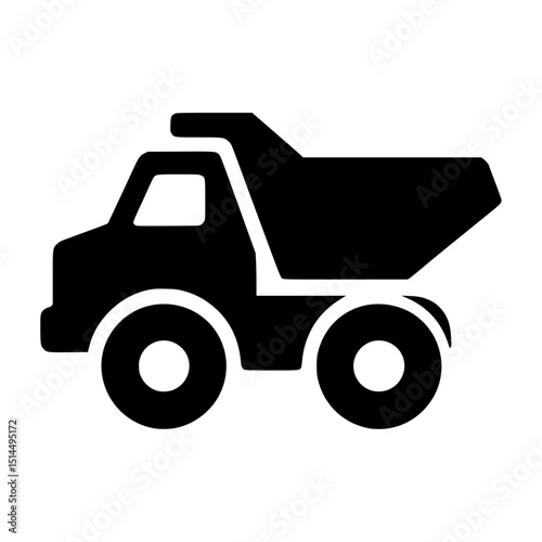 Black and white icon, dump truck silhouette