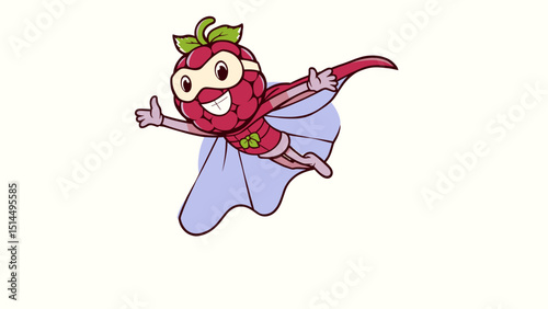 Flying Raspberry Superhero Cartoon Character Illustration