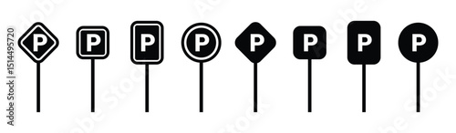 Parking icon set. Car Parking Icon. Parking and traffic signs isolated on white background. Map parking pointer. Parking place sign. Stock vector. Vector illustration. 