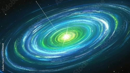 High-resolution swirling galaxy in vivid shades of green and blue with a glowing center, dramatic lighting, and cinematic cosmic atmosphere | video download