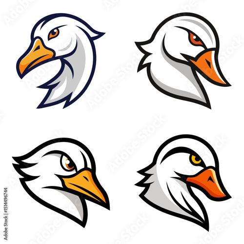 Collection of four cartoon goose heads with different eye colors and beak positions shown in detail
