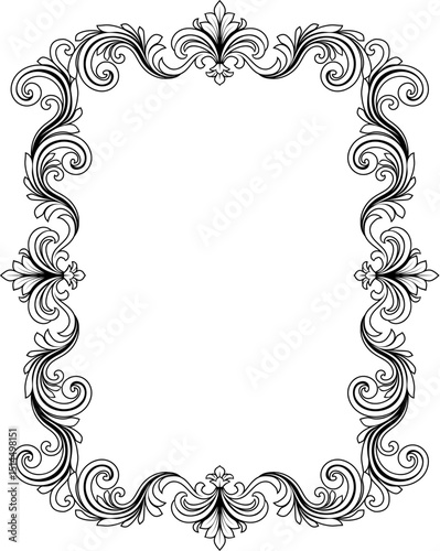 A filigree heraldic crest motif floral pattern border frame. Original design in a vintage style.