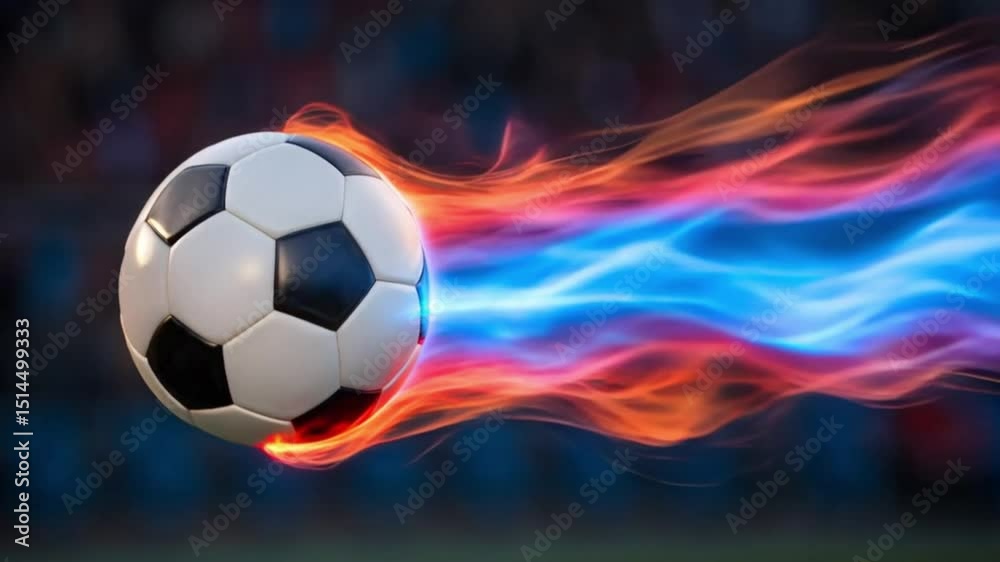 サッカーボールが炎をまといながら飛ぶイメージ