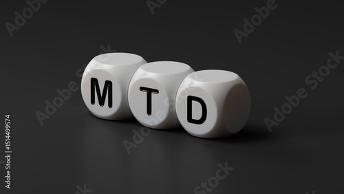 mtd concept on wooden dice.close up of wooden dice,Business Concept.3D rendering on black background. photo