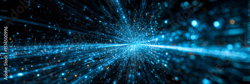 Abstrakte Darstellung von vernetzten Partikeln, Lichtimpulsen und digitalen Strukturen, inspiriert von neuronalen Netzwerken, Energieflüssen und futuristischer Technologie.