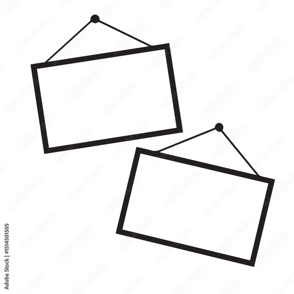 Naklejka premium Minimalist Black Empty Frames Hanging on Wall – Modern Abstract Interior Decor Concept