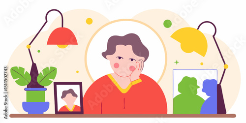 Elderly Asian Dementia Vector – Senior Mental Health, Memory Loss and Care 