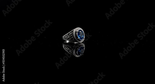 Elegant Men's Blue Sapphire Ring Sterling Silver with Intricate Design