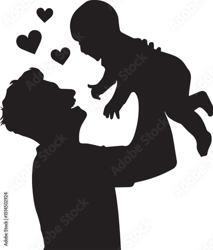 Father Lifting Baby – Loving Silhouette Vector of Dad and Child