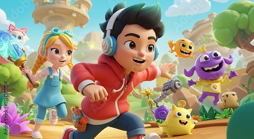Kids Cartoon Adventure Magical World Exploration with Cute Characters