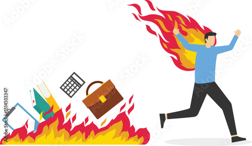 Burnout from overworked or pressure to finish within deadline, Frustration or exhausted worker, Despair employee or trouble concept, stock illustration

