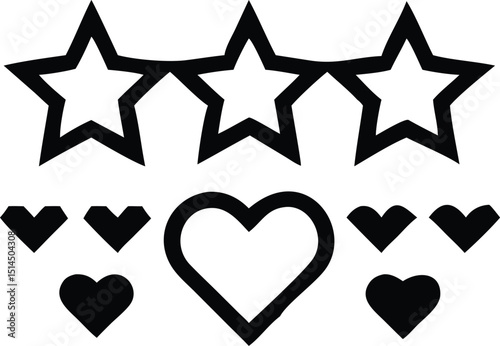Black silhouettes of star and heart shapes design for ratings and love concepts
