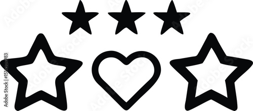 Versatile black silhouette pack featuring stars and hearts for various design projects