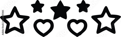 Versatile vector pack of rating stars and hearts black silhouette designs