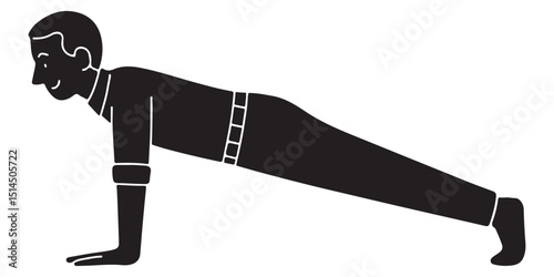 Silhouette of a man in plank position with body aligned and arms straight under shoulders, man doing pushups silhouette