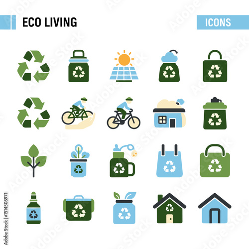 Eco-Living Icons: A curated collection of environmental icons, promoting sustainable practices. It invites the viewer to embrace a greener lifestyle and celebrate eco-consciousness.