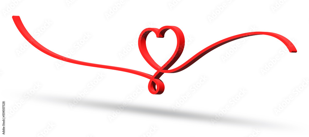 Fototapeta premium Minimalist 3D heart line art with a red ribbon. Symbolizes love, connection, and unity. Ideal for Valentine's Day or elegant design themes.