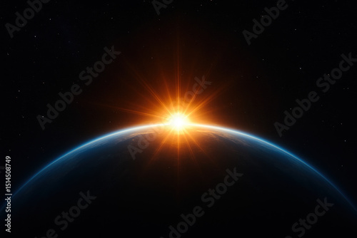 Sun rising over the Earth in a vibrant display of light and colors.