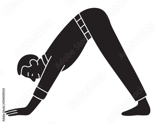 Silhouette of a man doing a downward dog pose with hips raised and hands and feet on the ground, man doing exercise silhouette