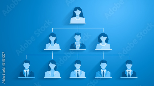 Business concept. Chart of business organization structure and roles. Chart showing the hierarchy between employees. Division of labor among employees, Personel management photo