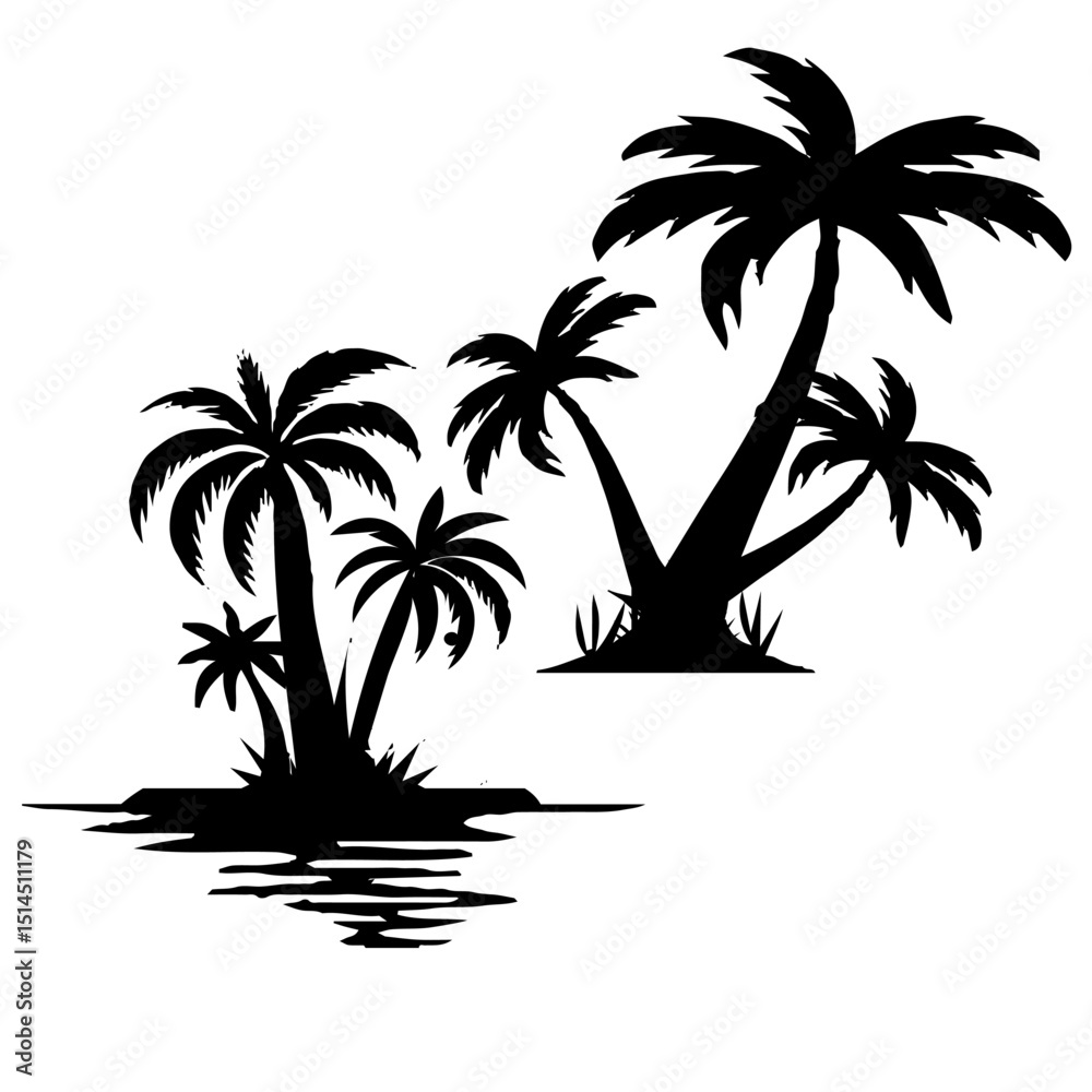 Fototapeta premium summer Silhouette tree vector graphic calm, paradise,outline, Hawaii, tropics, jungle, clip art,