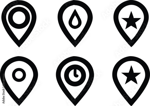 Collection of simple black location markers number seven silhouette design