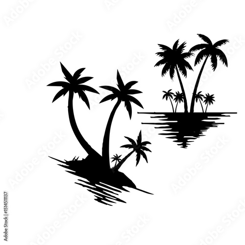 summer Silhouette tree vector graphic calm, paradise,outline, Hawaii, tropics, jungle, clip art,