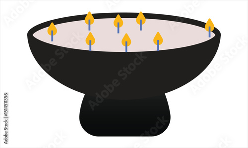 Scented soy wax candle. Modern  wicked aromatic decoration for cosy home interior. Decorative romantic candlelight in ceramic. Flat vector illustration isolated on white background