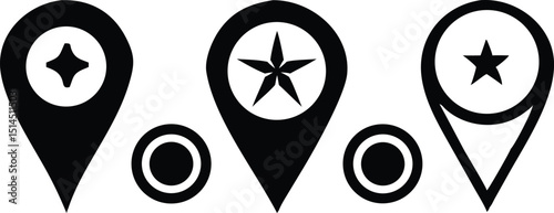 Simple black location marker silhouettes for mapping and geographical design elements