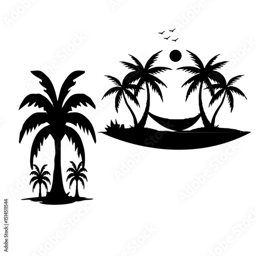 summer Silhouette tree vector graphic calm, paradise,outline, Hawaii, tropics, jungle, clip art,