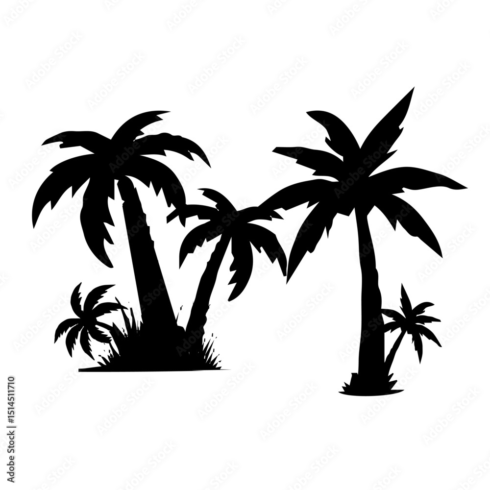 Fototapeta premium summer Silhouette tree vector graphic calm, paradise,outline, Hawaii, tropics, jungle, clip art,