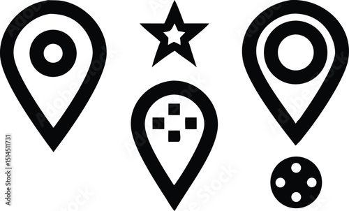 Simple location markers and number ten silhouette collection with transparent backgrounds