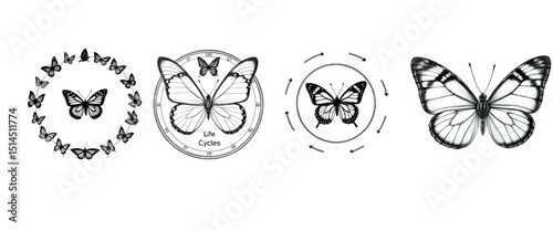 Educational butterfly life cycle diagram, vector format, clean design.