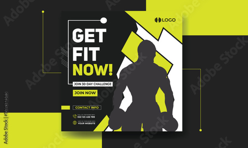 gym and fitness social media banner set with workout, training,
and exercise promotion design for Instagram and Facebook