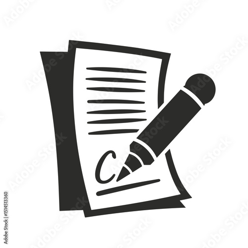 Document with pen signing a contract in monochrome style  