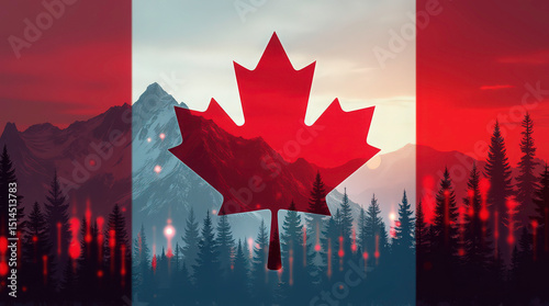 Canadian flag overlaid on stock market data symbolizes canada's economic landscape