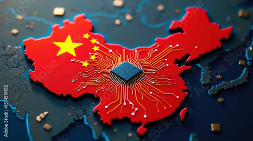 Map of china with flag overlay, symbolizing chinese microchip manufacturing