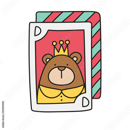 Fathers Day Bear concept. Illustration of a bear dressed as a king on a playing card. in color line style