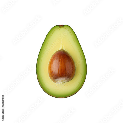 Ripe avocado half with seed inside isolated on a clean white background