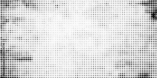 Halftone faded gradient texture. Grunge halftone grit background. White and black sand noise wallpaper. Retro pixilated vector backdrop