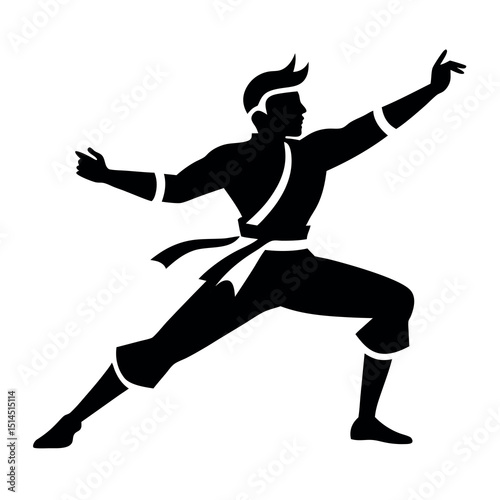 Martial Arts Practitioner Silhouette - Dynamic Combat Pose Icon isolated on white background
