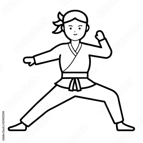 Female Karate Practitioner Outline - Martial Arts, Self-Defense, and Training Symbol isolated on white background
