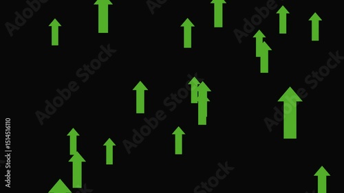 Green arrow up rise overlay on black background plus profit stock price or healing health HP power in the game