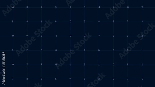 Big number coding cyberspace count data grid table pattern digital visualization algorithm network information.
